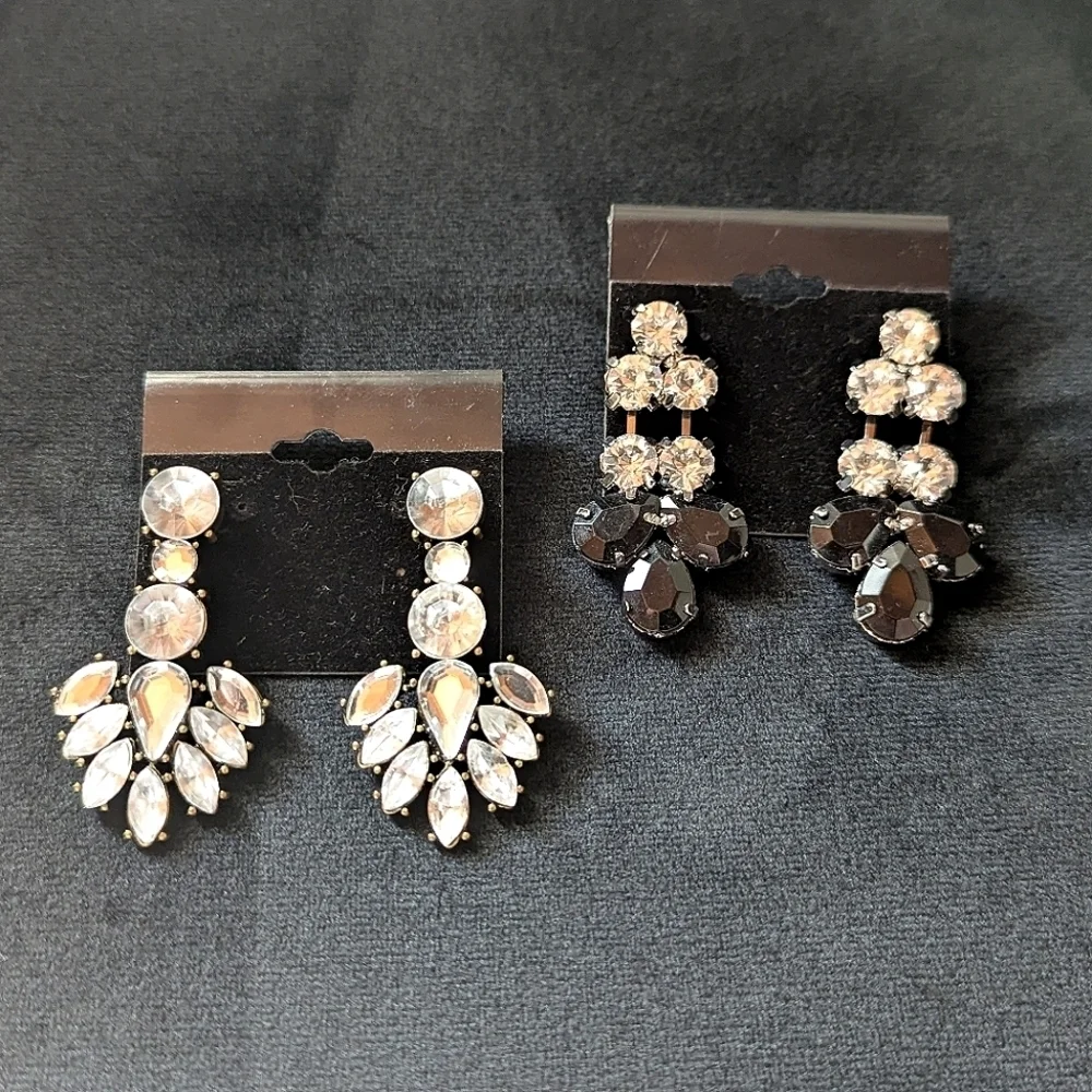 Black and White Rhinestone Silver Dangle Earrings Set Formal Bridal Prom